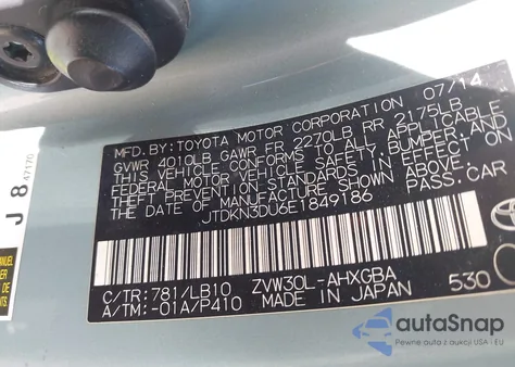 2014 Toyota Prius Four from USA, damaged, VIN JTDKN3DU6E1849186